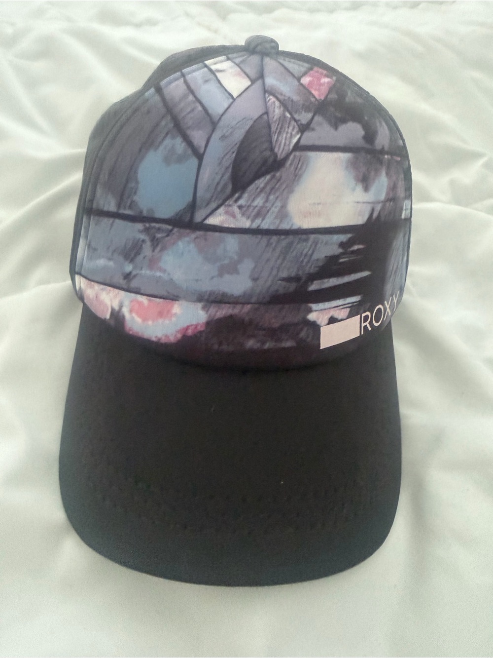 Roxy Trucker Hat in Black with Multicolor Floral Crown